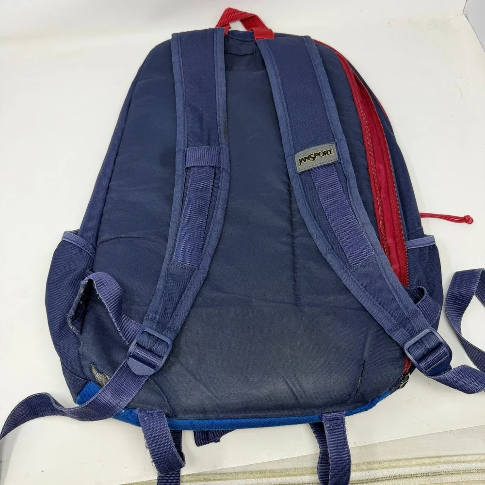 JanSport Backpack Unisex OS Classic Multi Pocket Navy Royal Blue Distressed